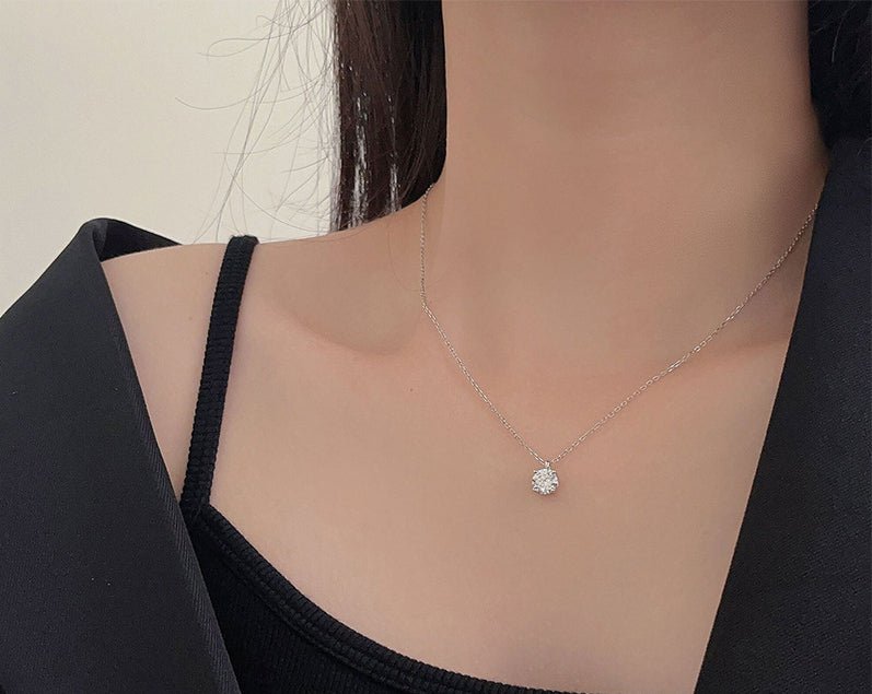 Minimalist Moissanite Solitaire Pendant Necklace in Sterling Silver, 1 Ct Moissanite Diamond Bubble Necklace
