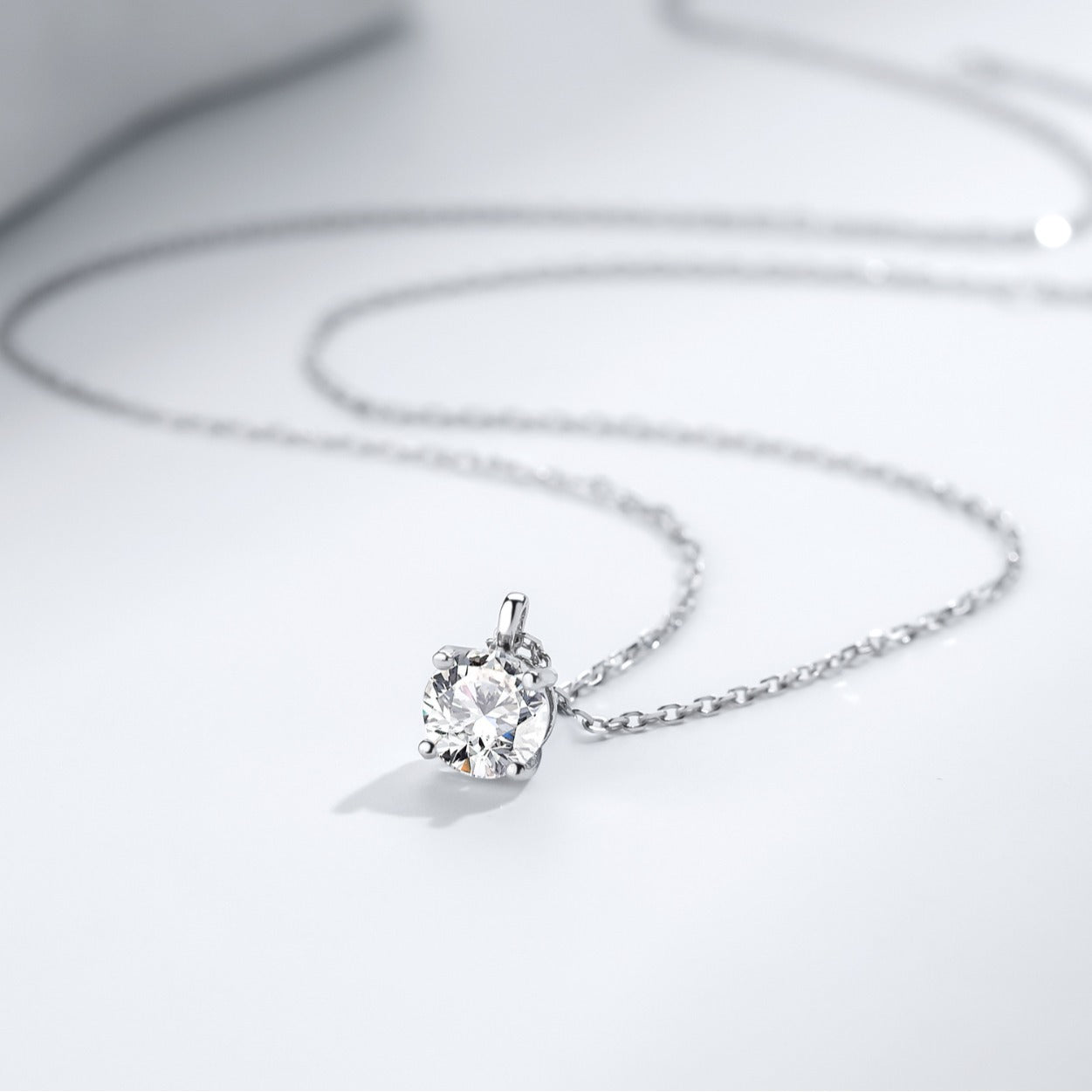 Minimalist Moissanite Solitaire Pendant Necklace in Sterling Silver, 1 Ct Moissanite Diamond Bubble Necklace