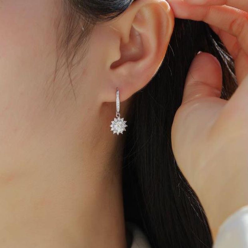 Moissanite Snowflake Earrings 925 Sterling Silver Hoop Gift for Her