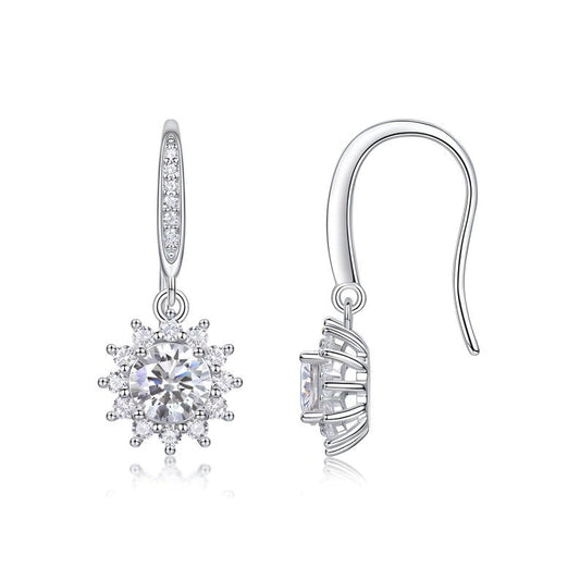 Moissanite Snowflake Earrings 925 Sterling Silver Hoop Gift for Her