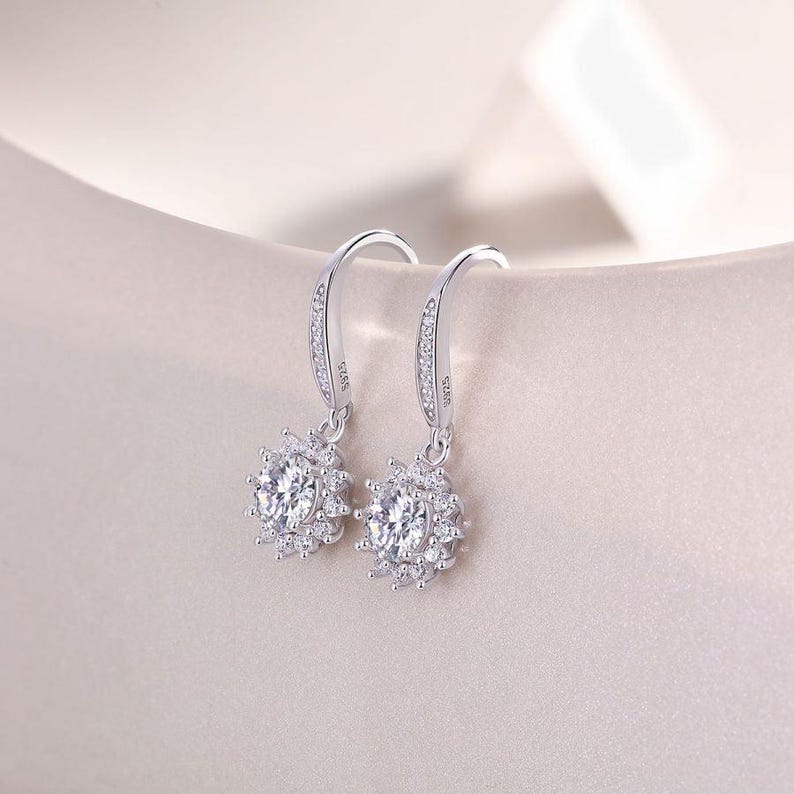 Moissanite Snowflake Earrings 925 Sterling Silver Hoop Gift for Her