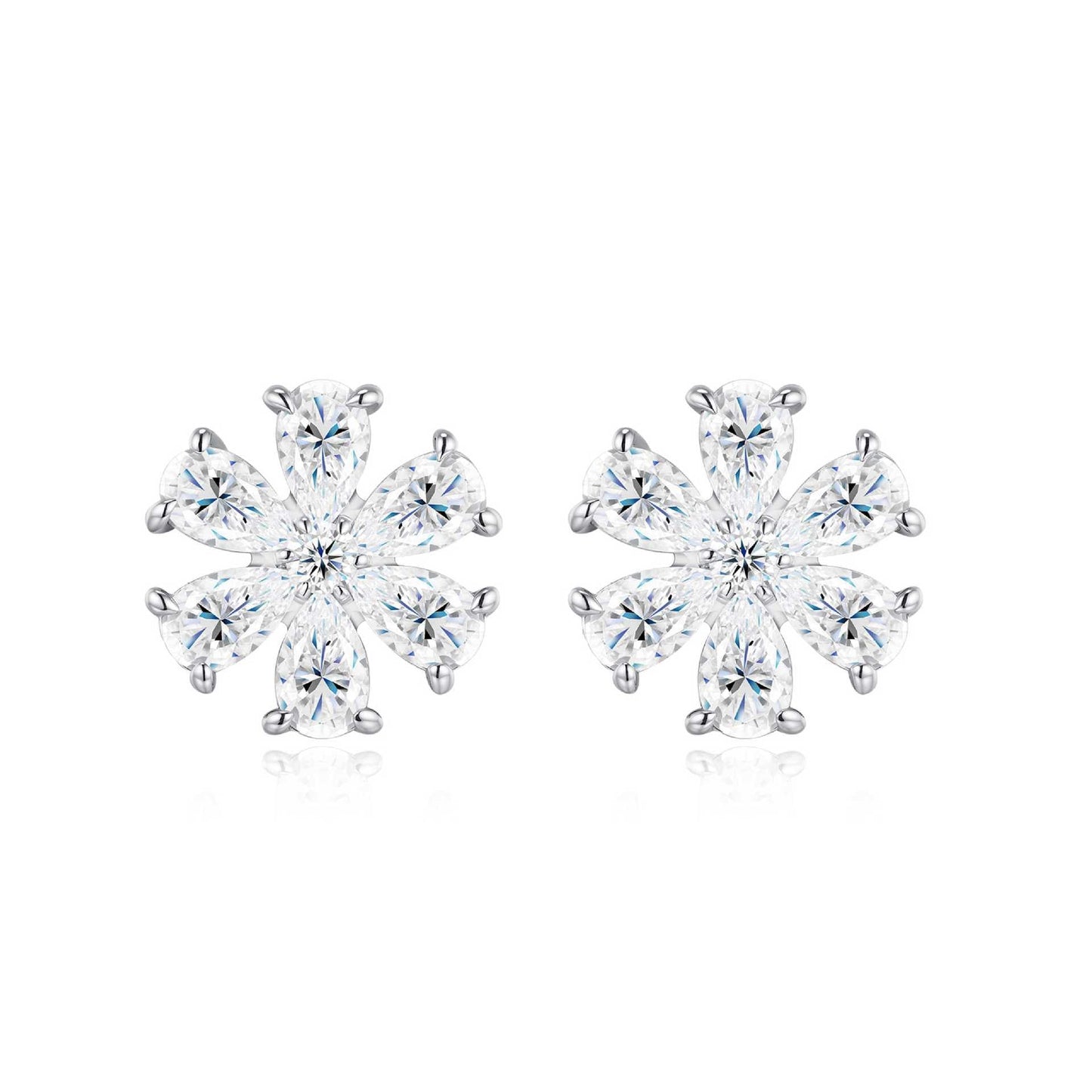 Moissanite Snowflake Earrings 925 Sterling Silver Studs