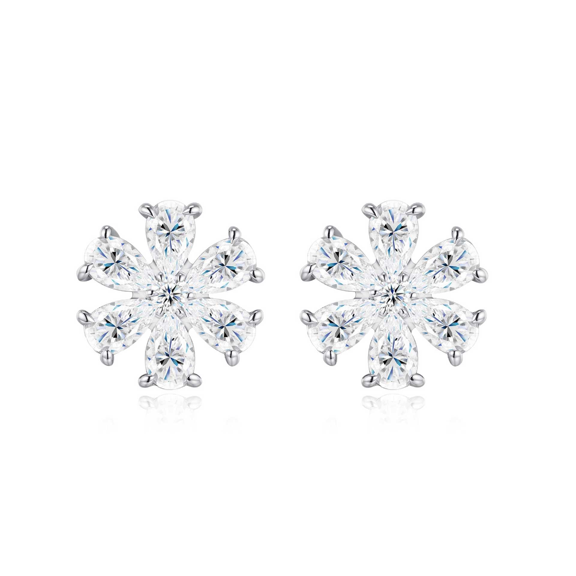 Moissanite Snowflake Earrings 925 Sterling Silver Studs