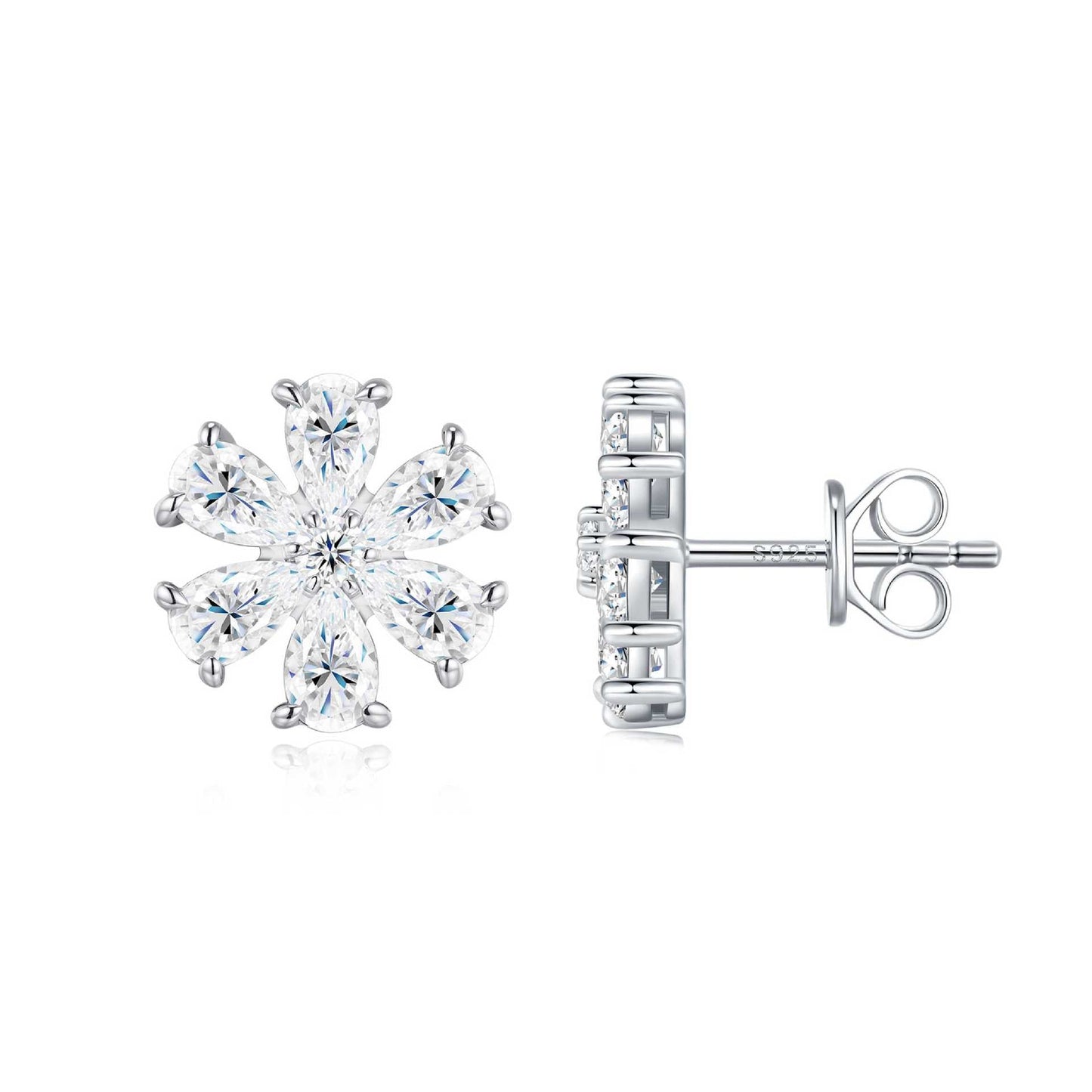 Moissanite Snowflake Earrings 925 Sterling Silver Studs