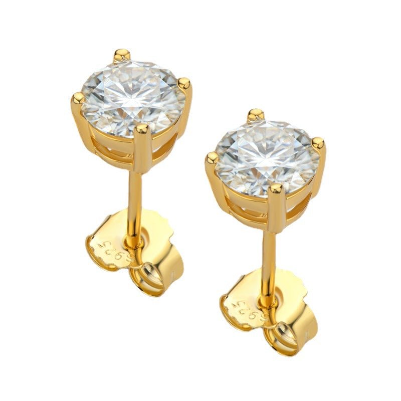 Moissanite Stud Earrings In 925 Silver or Yellow Gold with Screwback Anniversary Gift