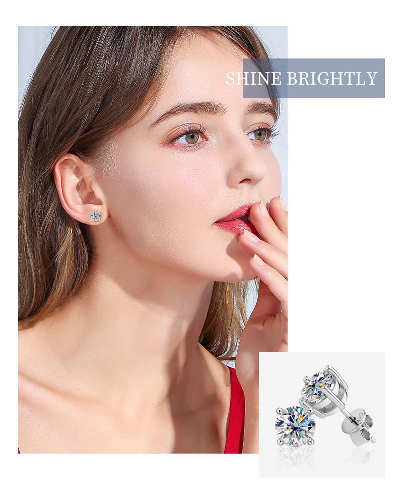 Moissanite Stud Earrings In 925 Silver or Yellow Gold with Screwback Anniversary Gift
