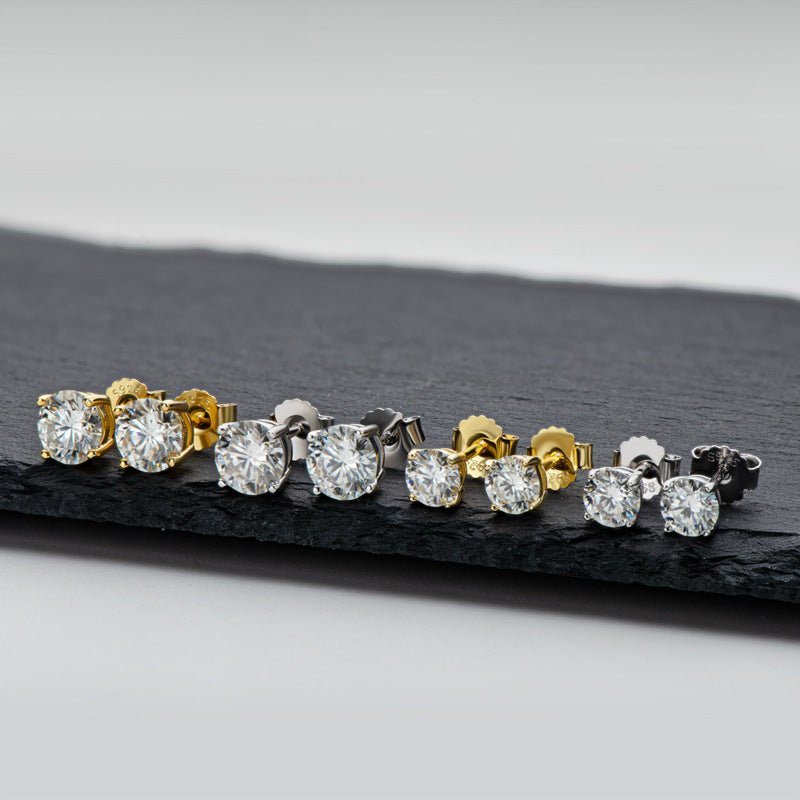 Moissanite Stud Earrings In 925 Silver or Yellow Gold with Screwback Anniversary Gift