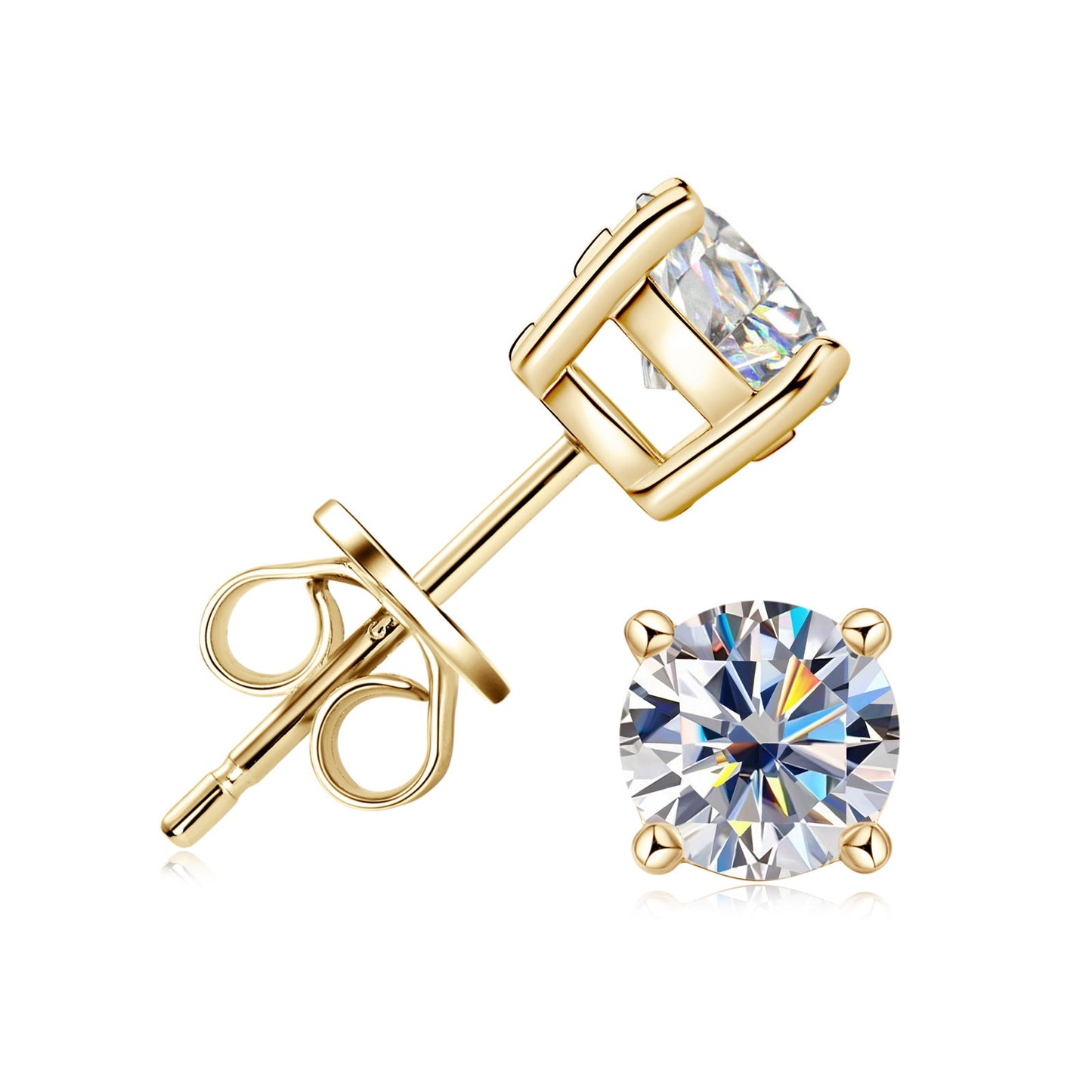 Moissanite Stud Earrings In 925 Silver or Yellow Gold with Screwback Anniversary Gift