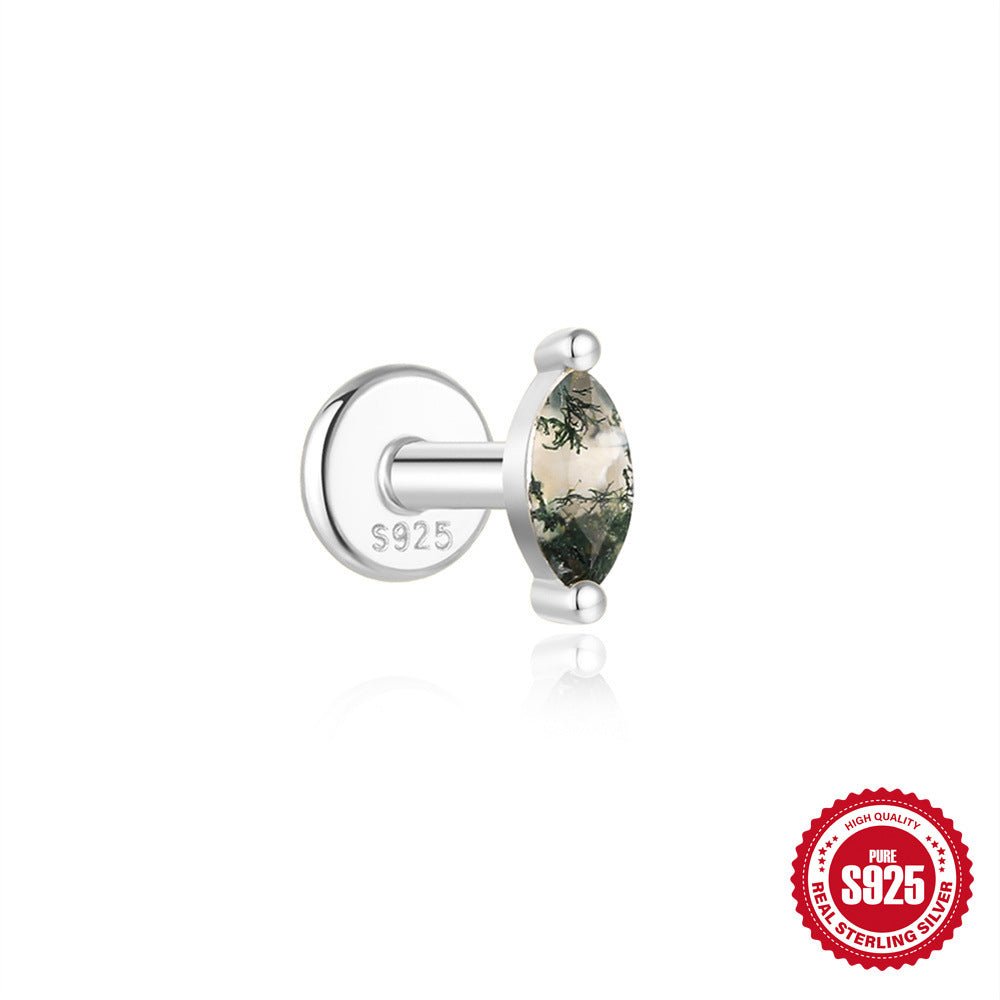 Moss Agate Earrings, Nap Rook Flat Back Helix Conch Tragus Nickel Free Earrings