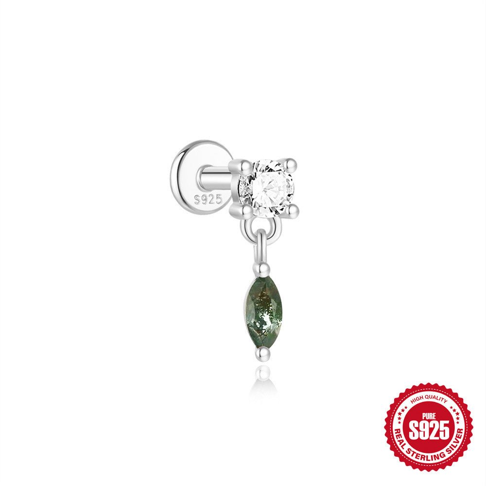 Moss Agate Earrings, Nap Rook Flat Back Helix Conch Tragus Nickel Free Earrings