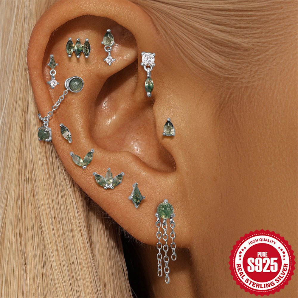 Moss Agate Earrings, Nap Rook Flat Back Helix Conch Tragus Nickel Free Earrings