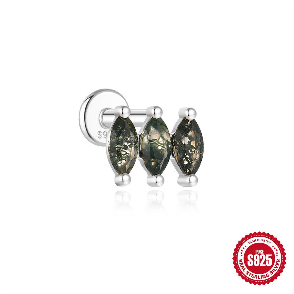 Moss Agate Earrings, Nap Rook Flat Back Helix Conch Tragus Nickel Free Earrings