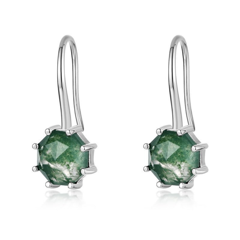 Moss Agate Princess Cut Dangle Earrings 925 Sterling Silver Aquatic Agate