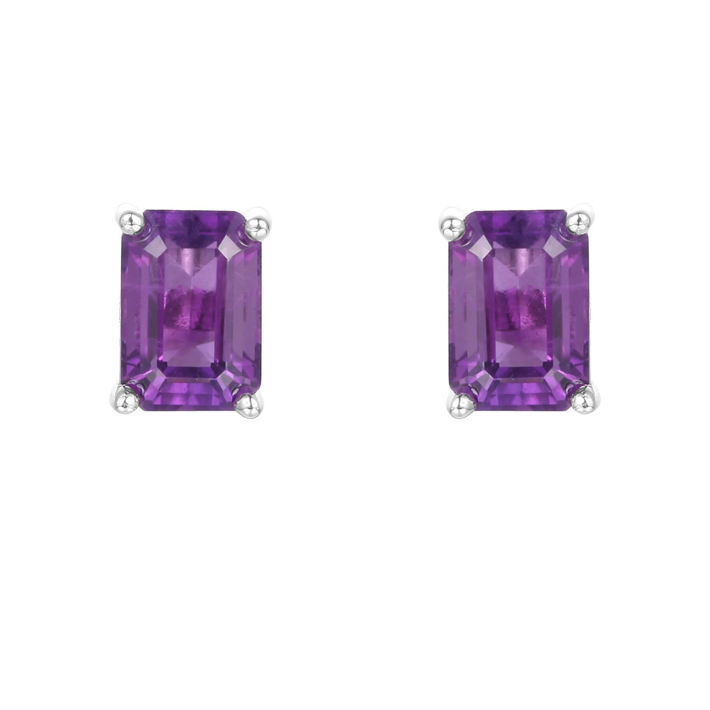 Natural Amethyst Emerald Cut Stud Earrings 925 Silver Set with Natural Gemstones