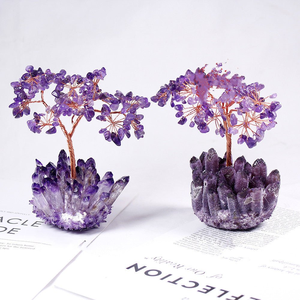 Natural Amethyst Flower Tree Amethyst Cluster Base Desktop Office Decoration Ornaments