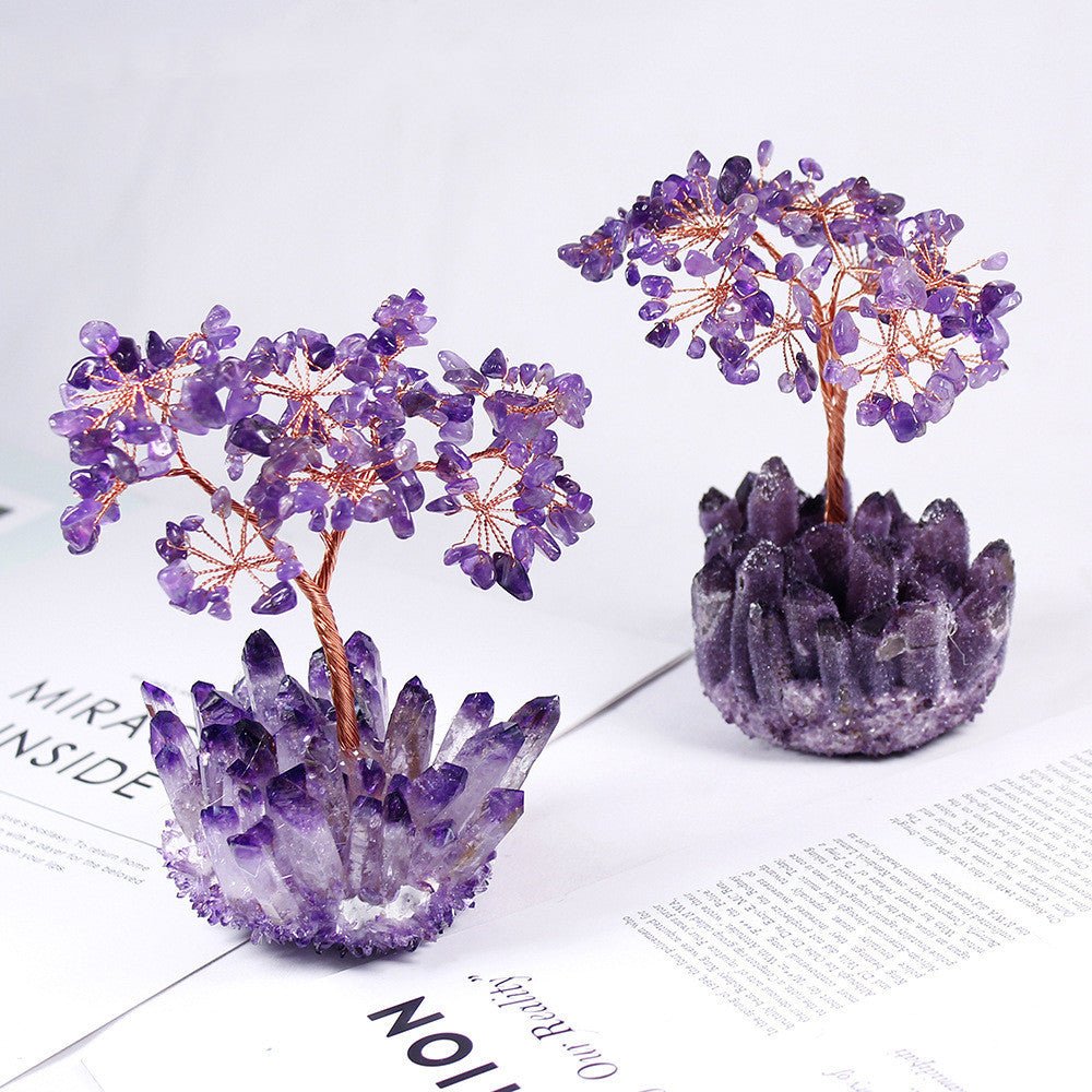 Natural Amethyst Flower Tree Amethyst Cluster Base Desktop Office Decoration Ornaments