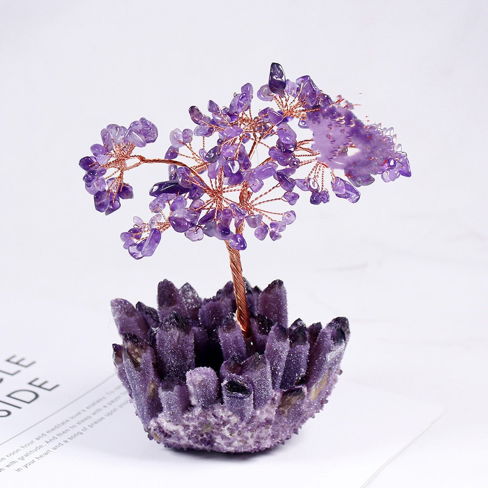 Natural Amethyst Flower Tree Amethyst Cluster Base Desktop Office Decoration Ornaments