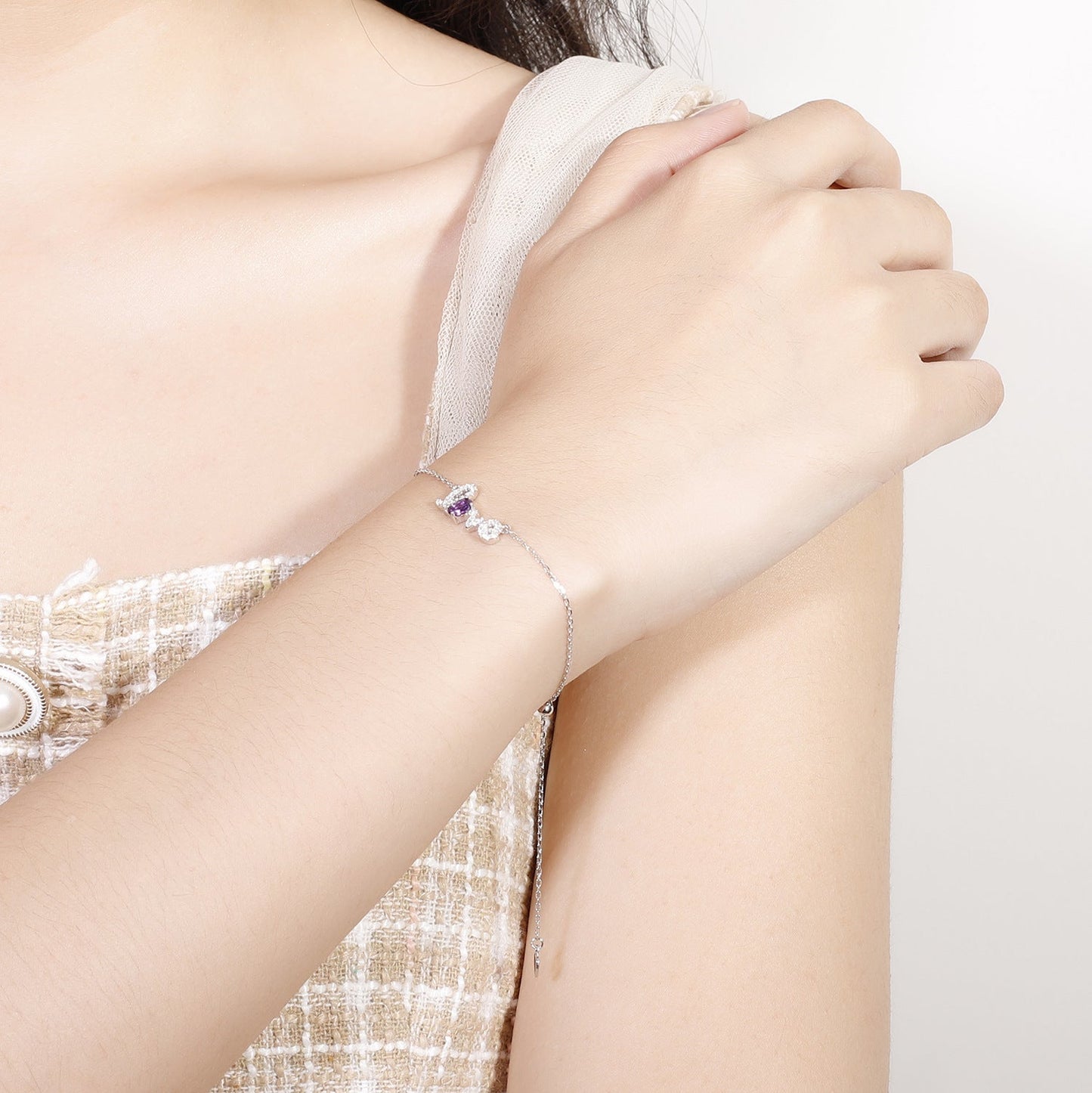 Natural Amethyst Green Agate Topaz Garnet LOVE Letter Bracelet 925 Sterling Silver for Her