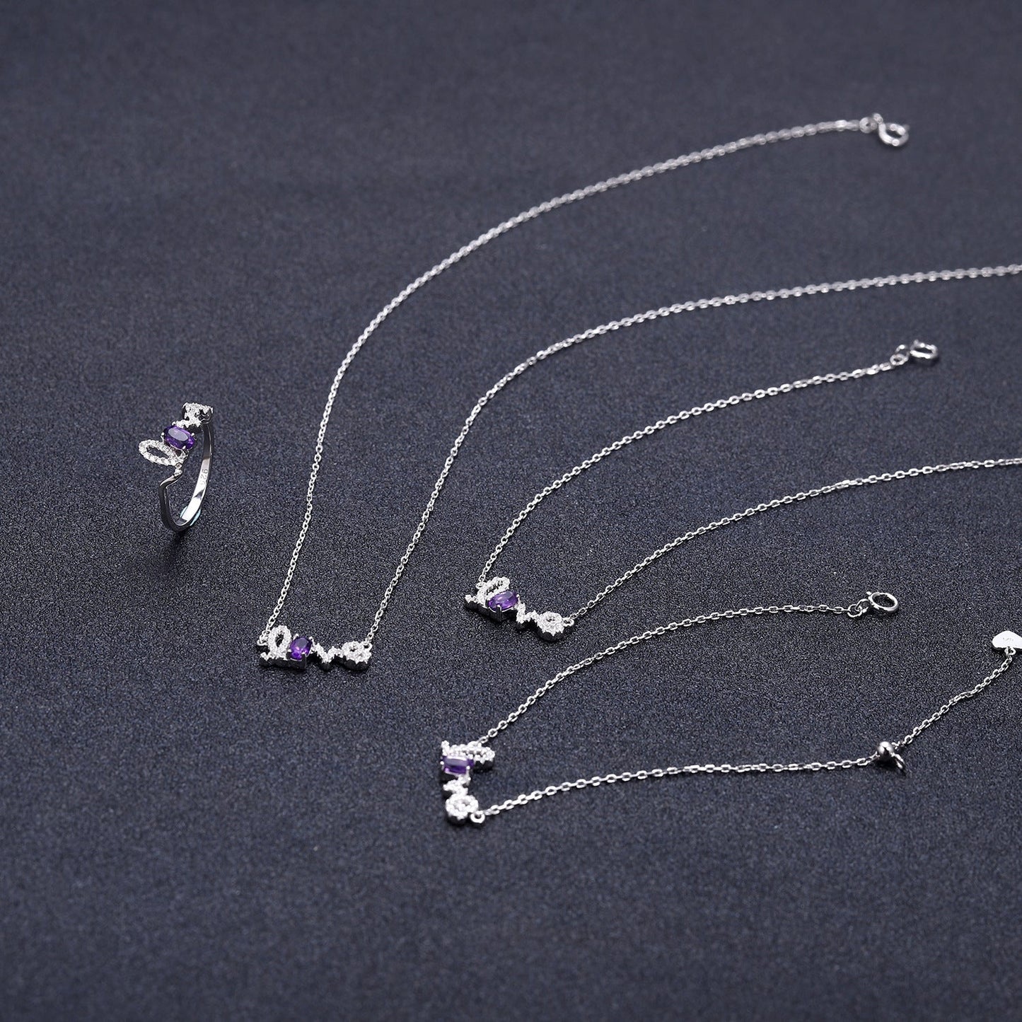 Natural Amethyst Green Agate Topaz Garnet LOVE Letter Bracelet 925 Sterling Silver for Her