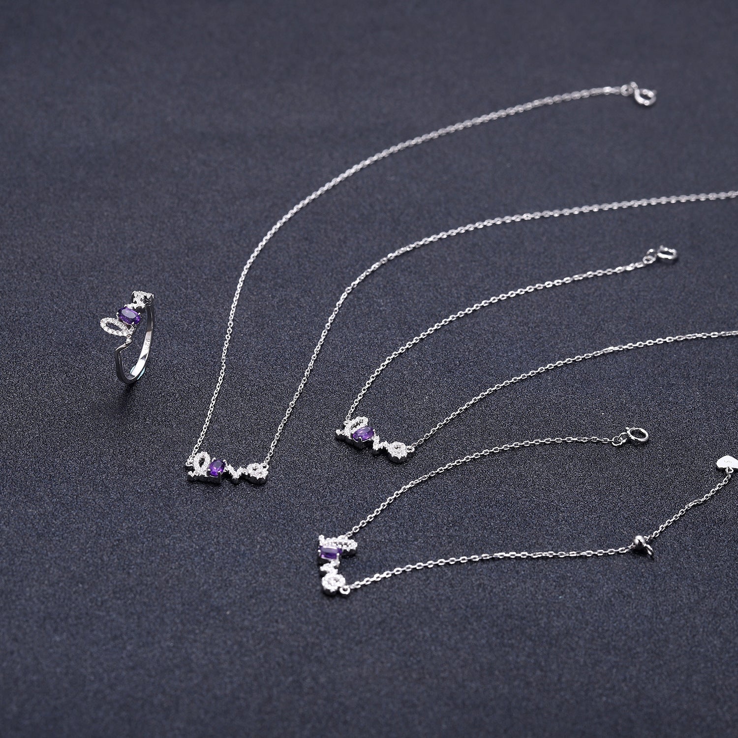 Natural Amethyst Green Agate Topaz Garnet LOVE Letter Bracelet 925 Sterling Silver for Her