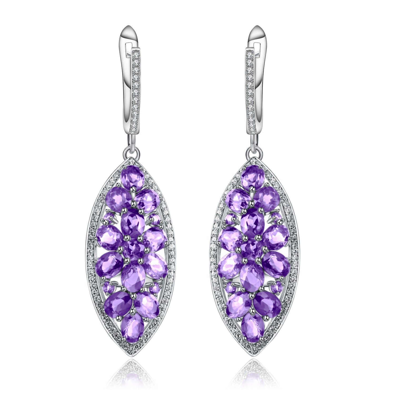 Natural Amethyst Leaf Dangle Drop Earrings 925 Silver Gift for Her