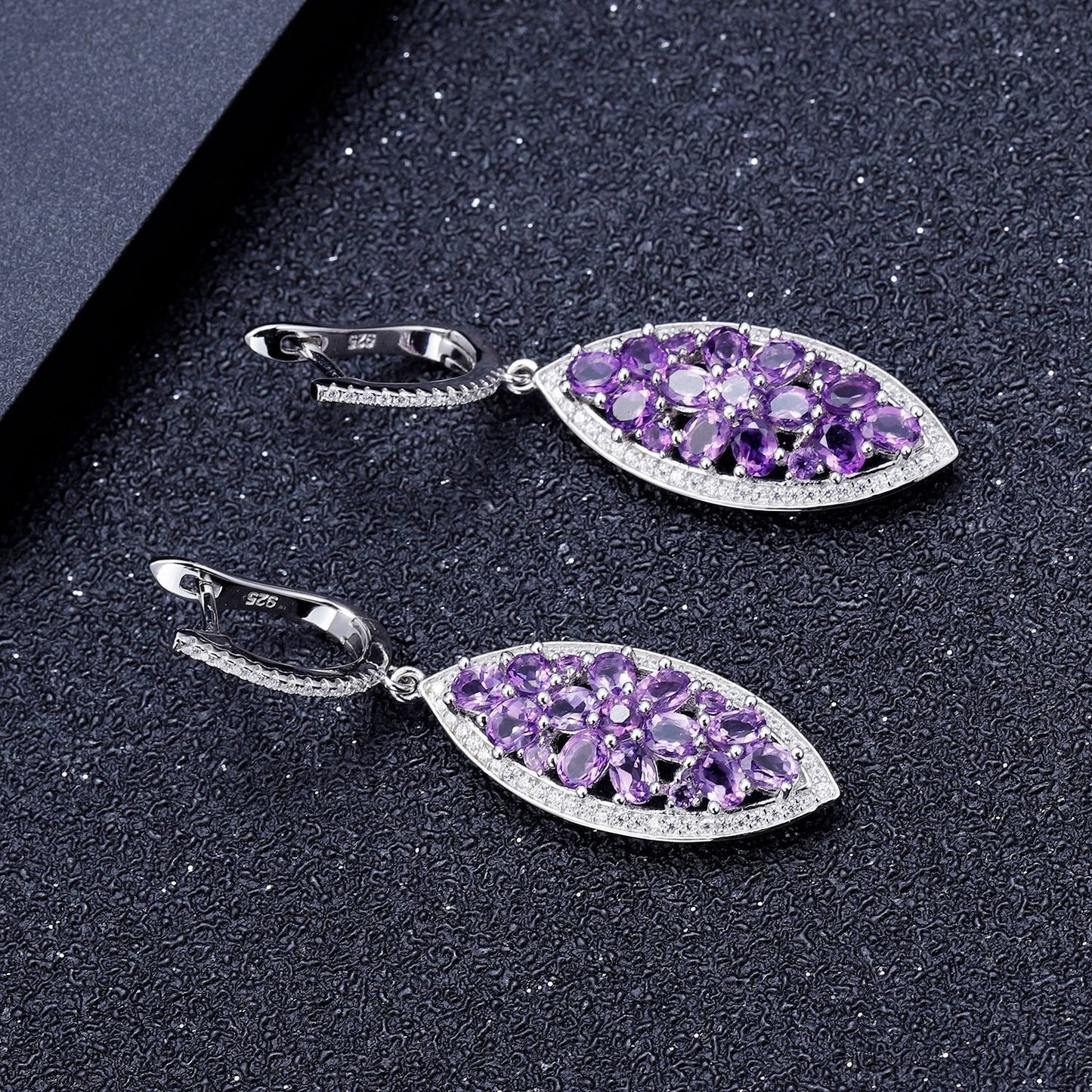 Natural Amethyst Leaf Dangle Drop Earrings 925 Silver Gift for Her