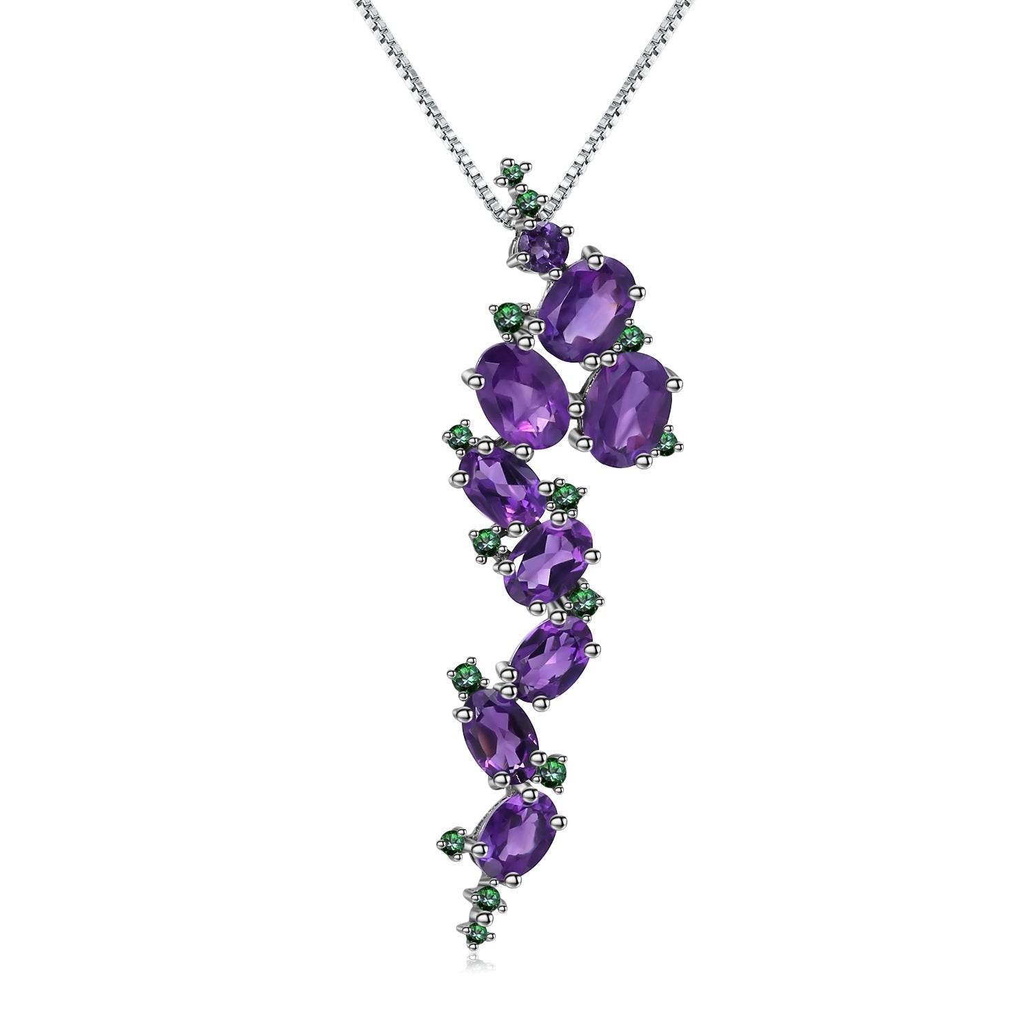 Natural Amethyst Pendant Necklace 925 Silver Gift for Her