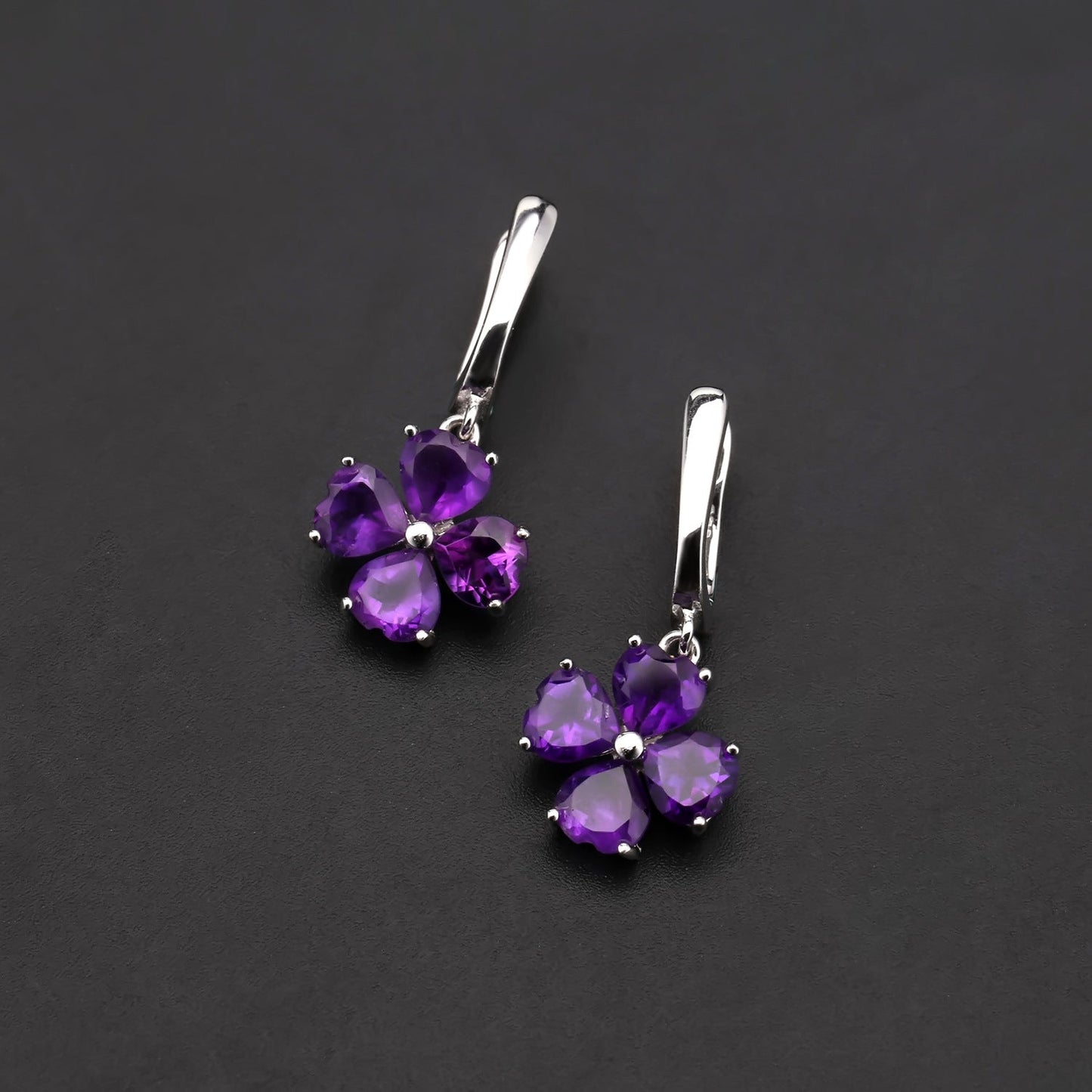 Natural Amethyst Topaz Clover Drop Hoop Earrings 925 Silver Wedding Anniversary Birthday Gift for Her