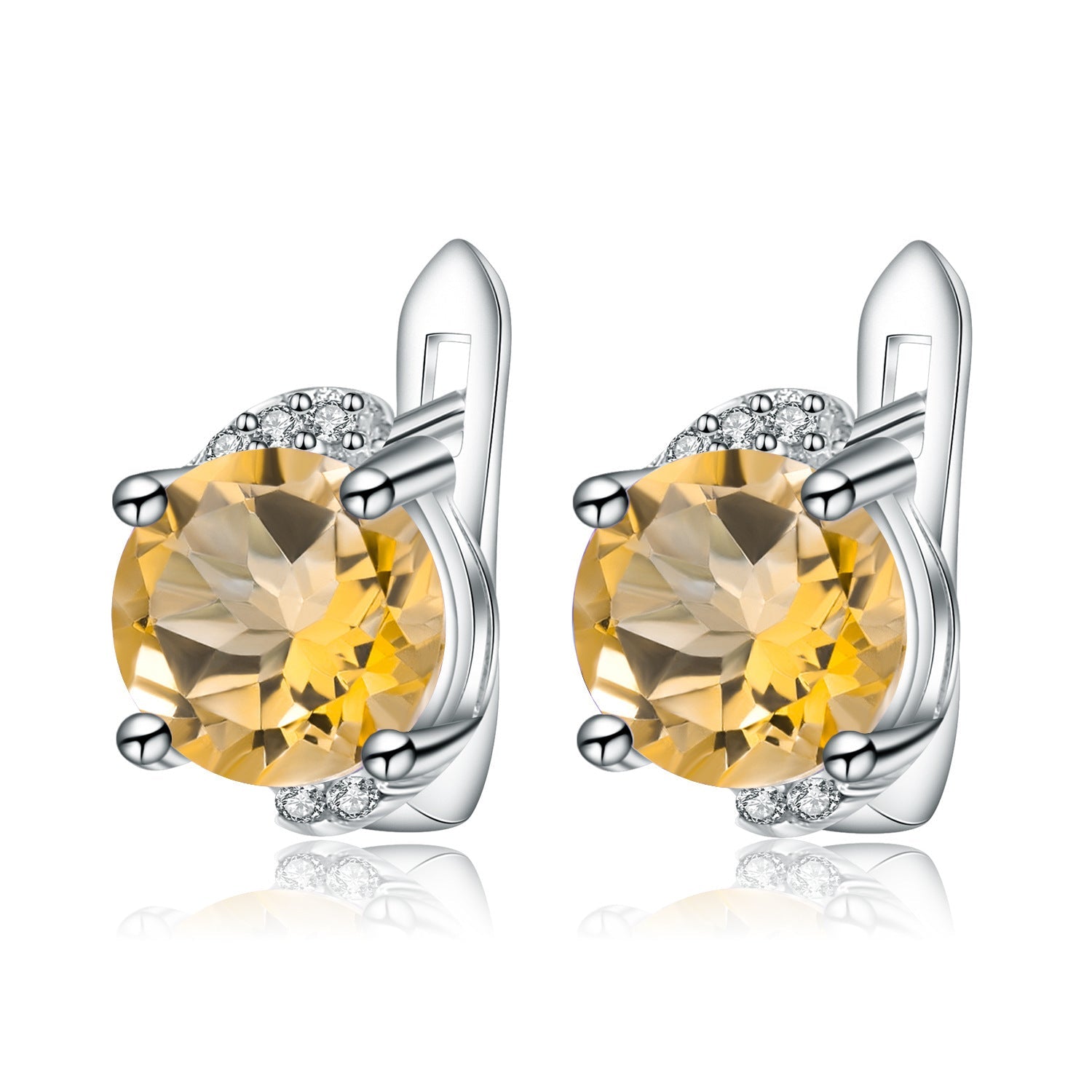 Natural Citrine Amethyst Huggie Hoop Stud Earrings 925 Silver Gift for Her
