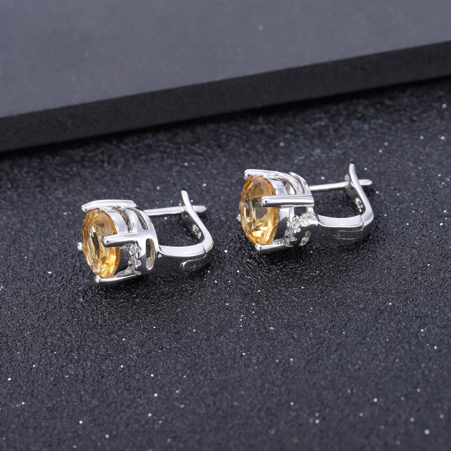 Natural Citrine Amethyst Huggie Hoop Stud Earrings 925 Silver Gift for Her