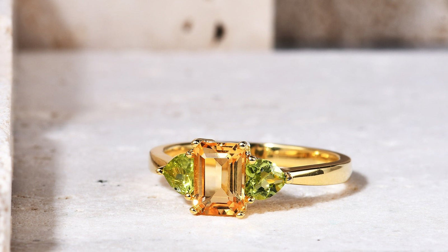Natural Citrine Peridot Ring Engagement Ring 925 Sterling Silver Gift For Her