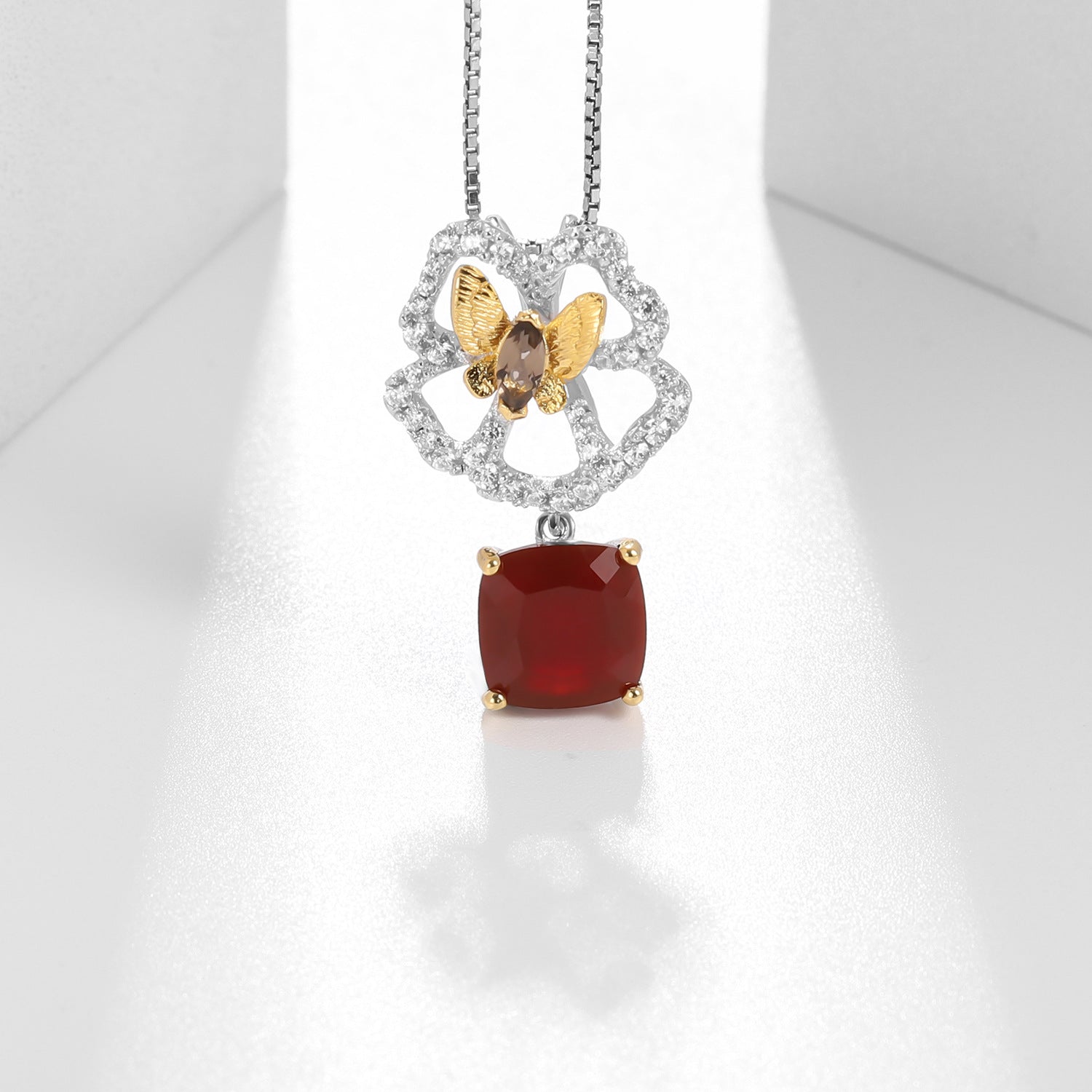 Natural Citrine Topaz Agate Pendant Butterfly Necklace 925 Sterling Silver Gift for Her