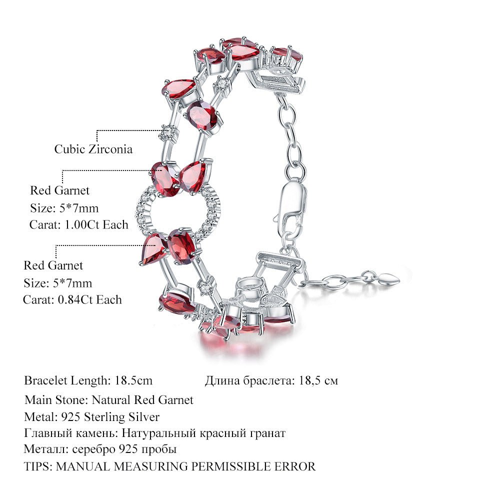 Natural Garnet Amethyst Bracelet 925 Sterling Silver Gift for Her