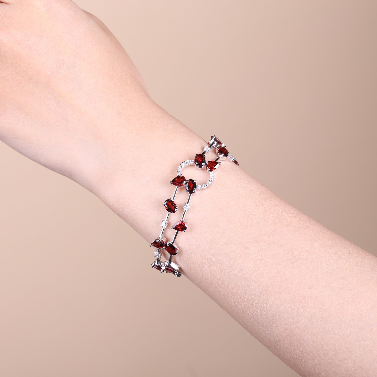 Natural Garnet Amethyst Bracelet 925 Sterling Silver Gift for Her