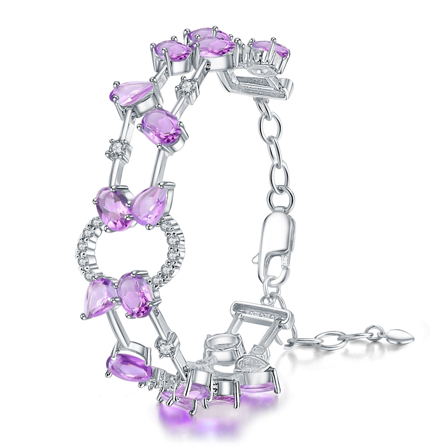 Natural Garnet Amethyst Bracelet 925 Sterling Silver Gift for Her