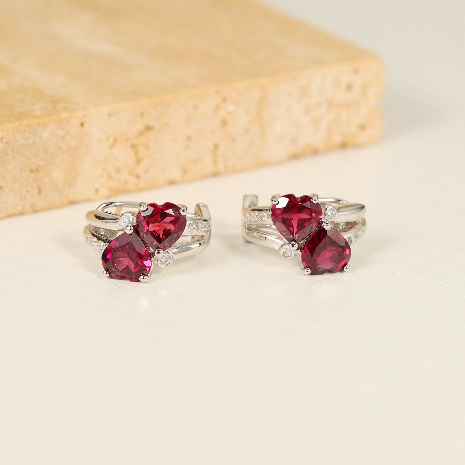 Natural Garnet Citrine Amethyst Heart Hoop Huggie Earrings 925 Sterling Silver Gift