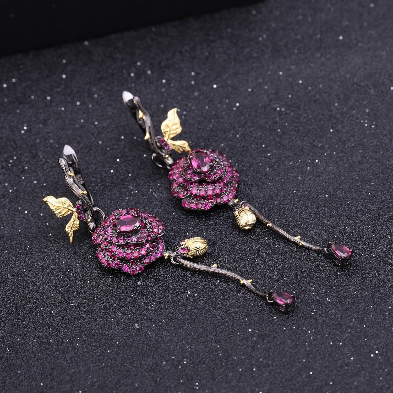 Natural Garnet Rose Earrings 925 Sterling Silver Gift for Her