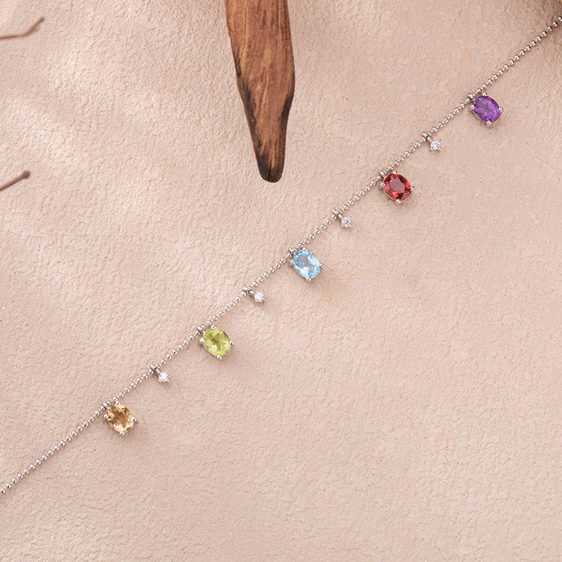 Natural Garnet Topaz Amethyst Citrine Charm Bracelet 925 Sterling Silver Chain Perfect Gift for Her
