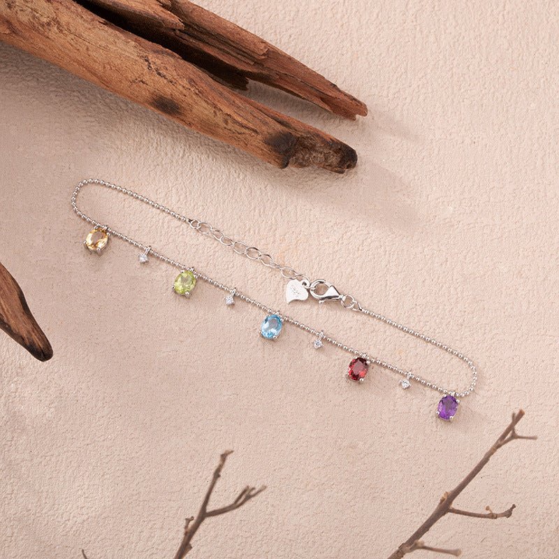 Natural Garnet Topaz Amethyst Citrine Charm Bracelet 925 Sterling Silver Chain Perfect Gift for Her