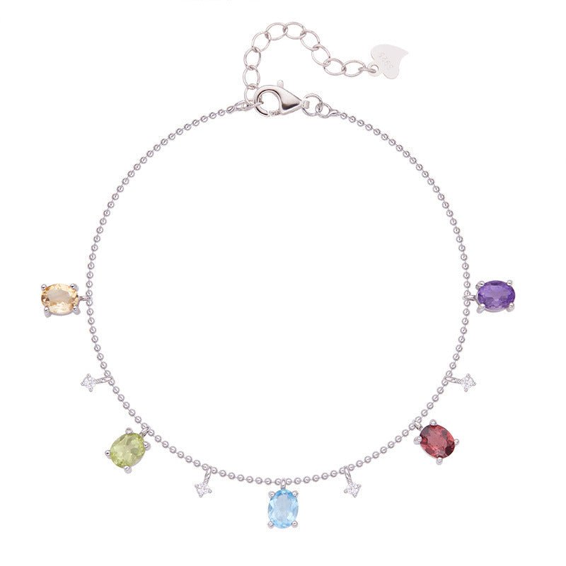 Natural Garnet Topaz Amethyst Citrine Charm Bracelet 925 Sterling Silver Chain Perfect Gift for Her
