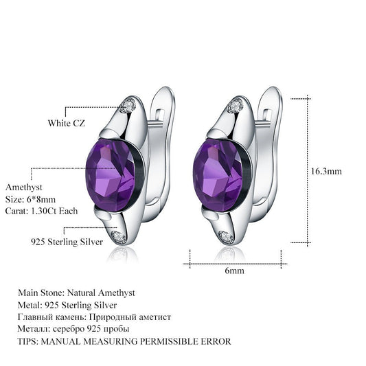 Natural Gemstone 925 Silver Huggie Hoop Earrings | Amethyst, Garnet, Swiss Blue Topaz