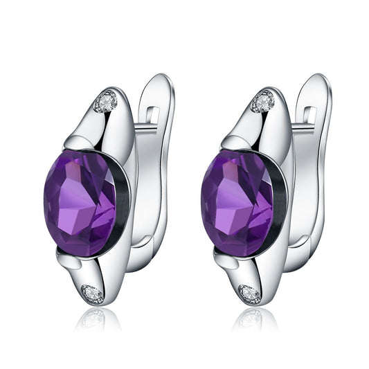 Natural Gemstone 925 Silver Huggie Hoop Earrings | Amethyst, Garnet, Swiss Blue Topaz