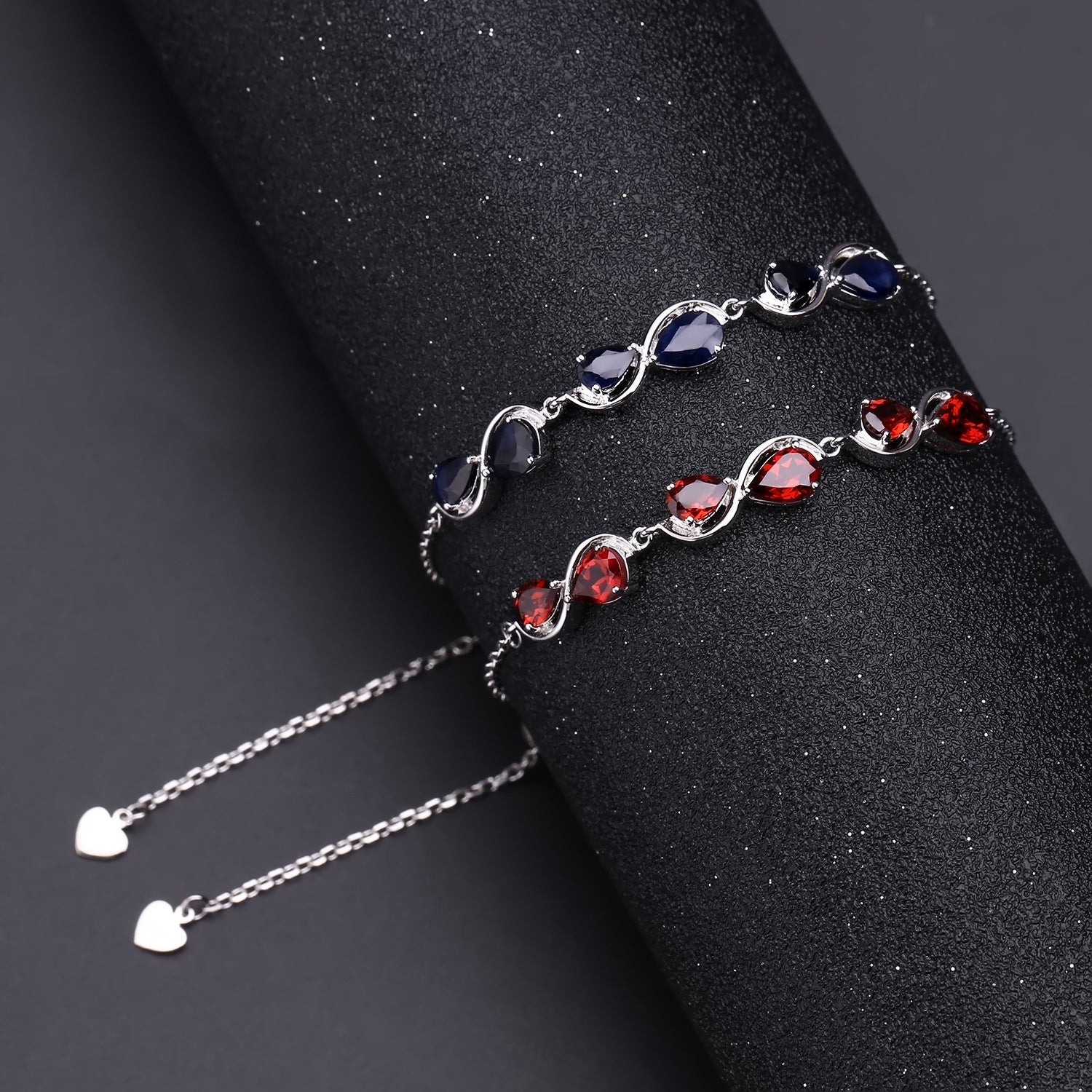 Natural Gemstone Bracelet | Sapphire or Garnet | 925 Sterling Silver Dainty Gift
