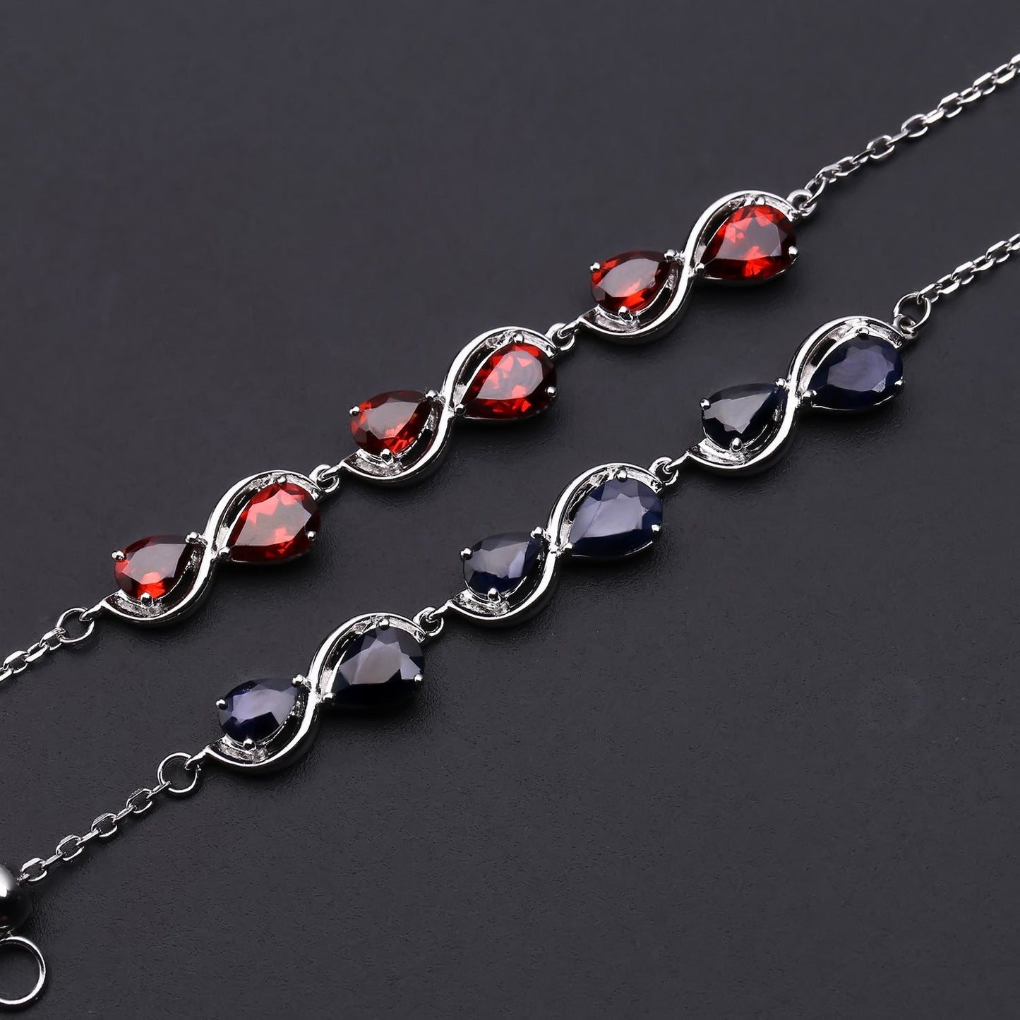 Natural Gemstone Bracelet | Sapphire or Garnet | 925 Sterling Silver Dainty Gift