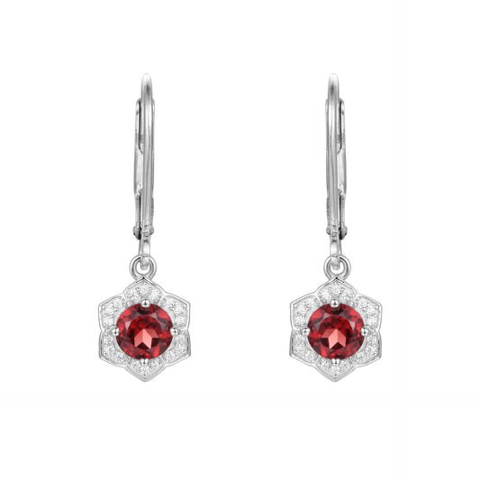 Natural Gemstone Drop Earrings - Birthstone (Garnet, Citrine, Green Agate) in 925 Sterling Silver