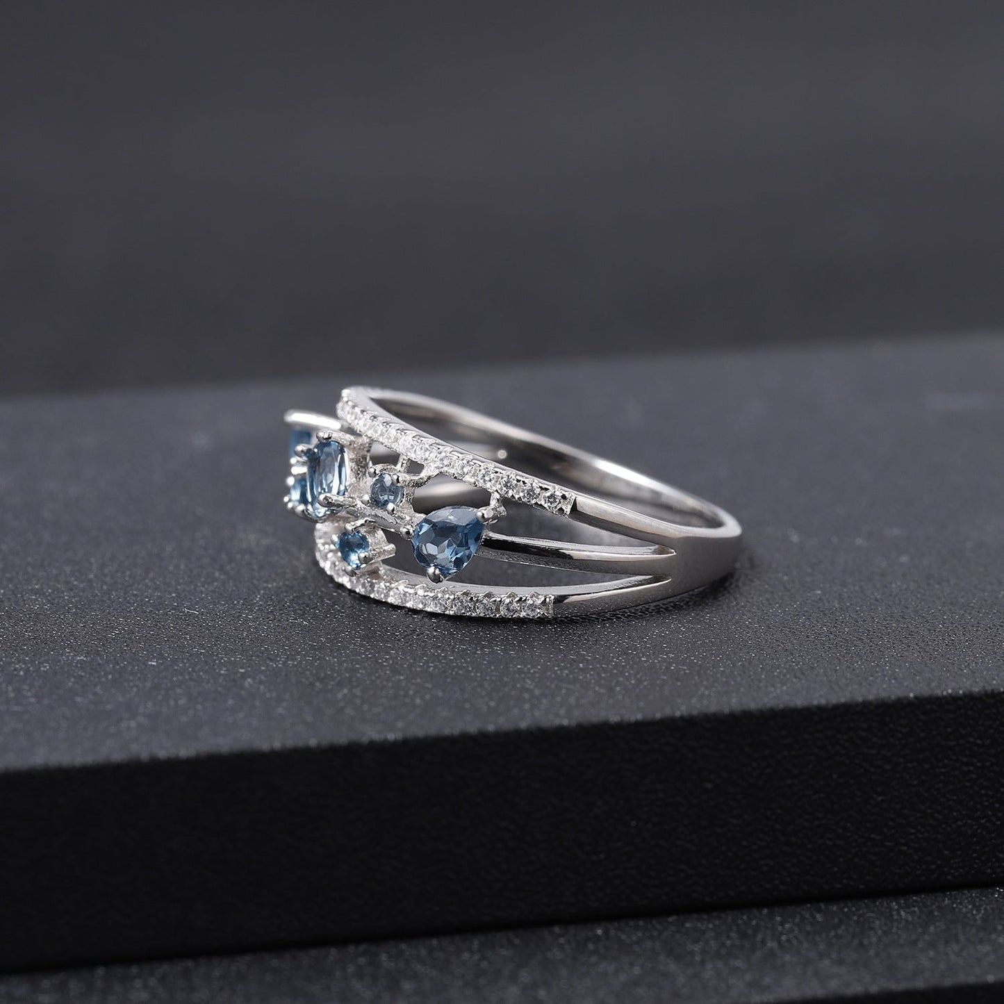 Natural London Blue Topaz Ring 925 Silver Wedding Ring Gift for Her