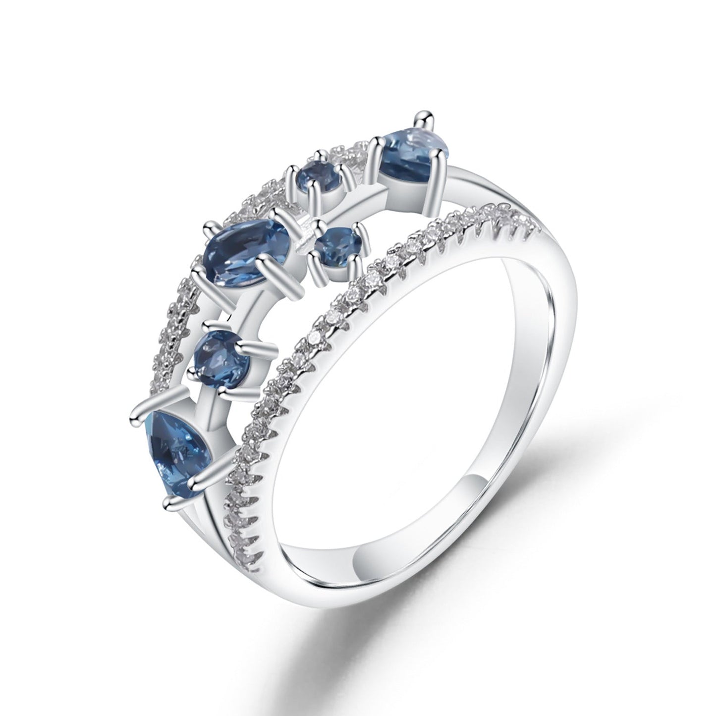Natural London Blue Topaz Ring 925 Silver Wedding Ring Gift for Her