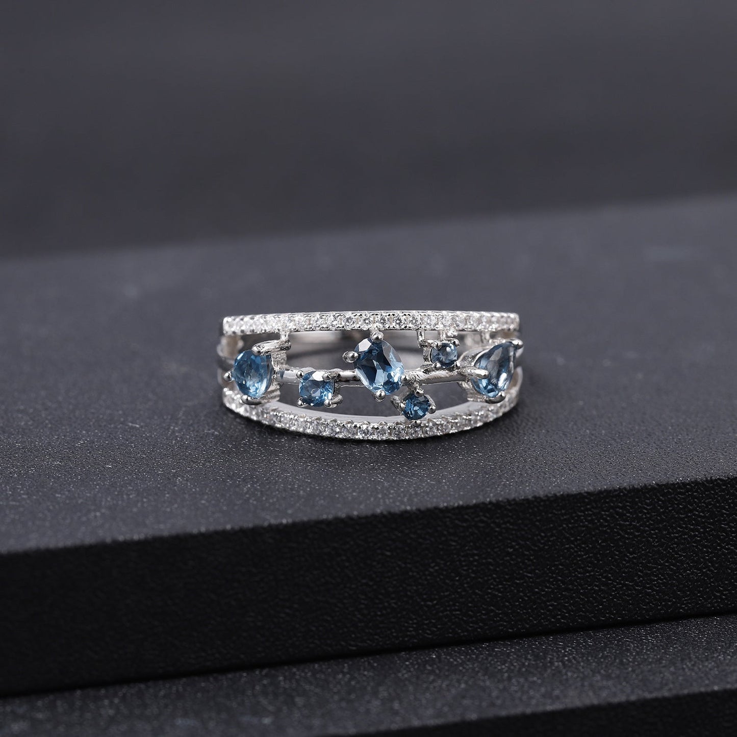 Natural London Blue Topaz Ring 925 Silver Wedding Ring Gift for Her