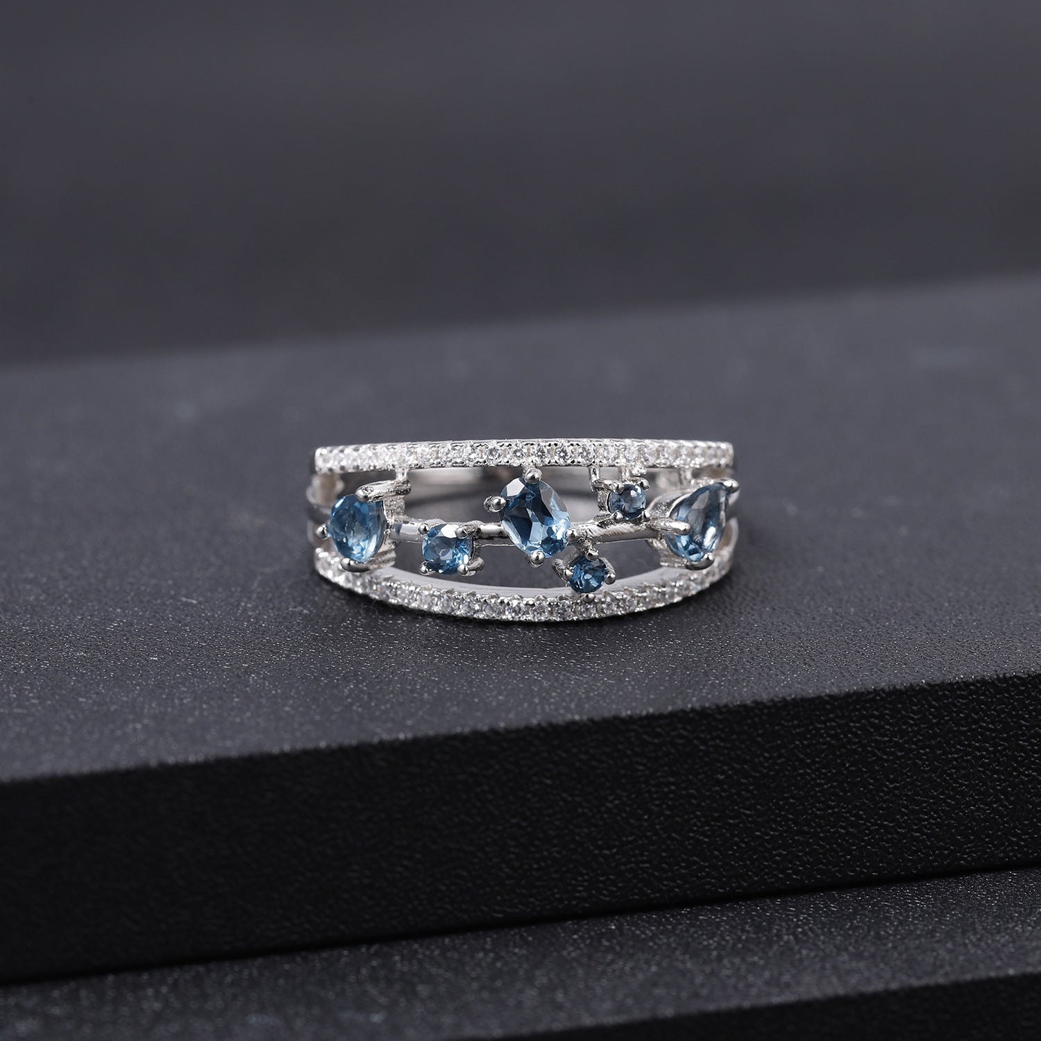 Natural London Blue Topaz Ring 925 Silver Wedding Ring Gift for Her