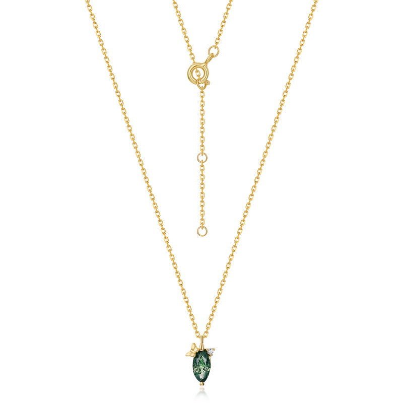 Natural Moss Agate Marquise Pendant Necklace 925 Silver Moss Stone Gift for Her